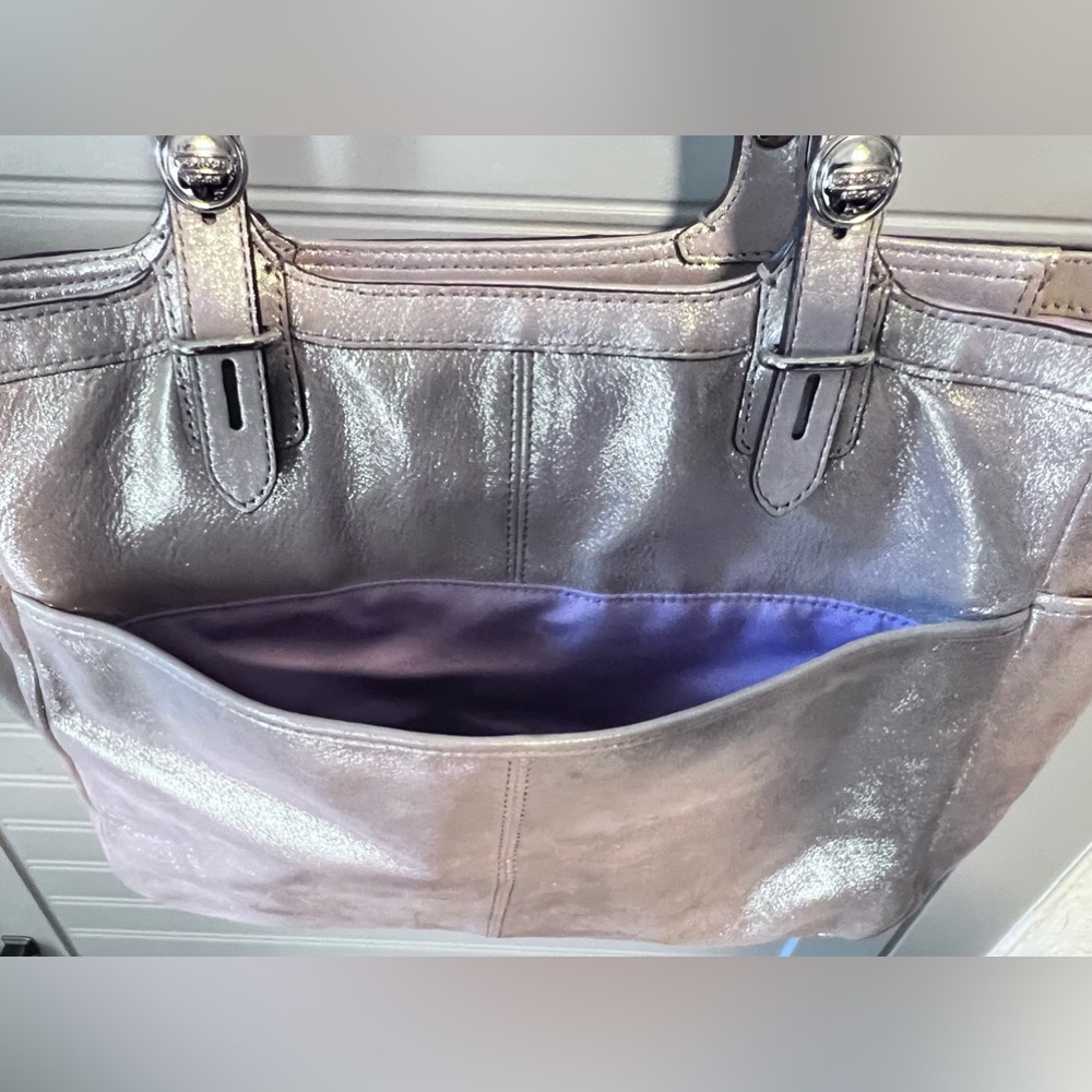 Coach-Hampton Metallic Pink/Beige Laguna Tote - Picture 11 of 16